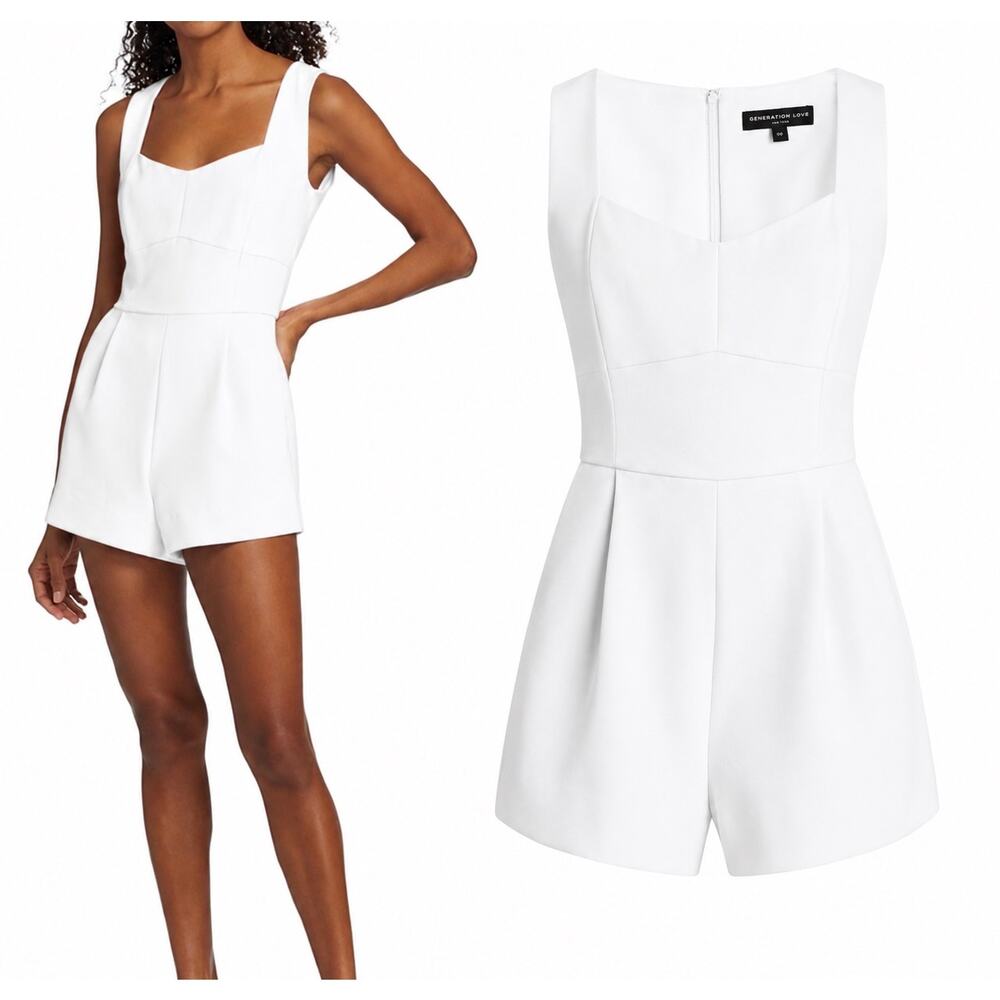 Generation Love Coco Crepe White Tailored Romper Size 00 NWOT